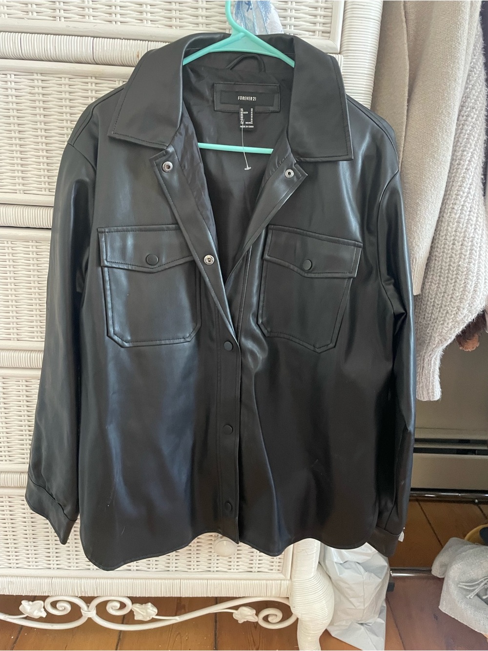 Forever 21 Black Faux Leather Button-Front Jacket